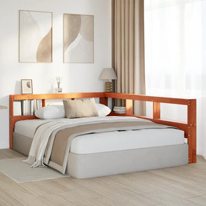Bokhylle sengegavl L-formet voksbrun 135 cm heltre furu