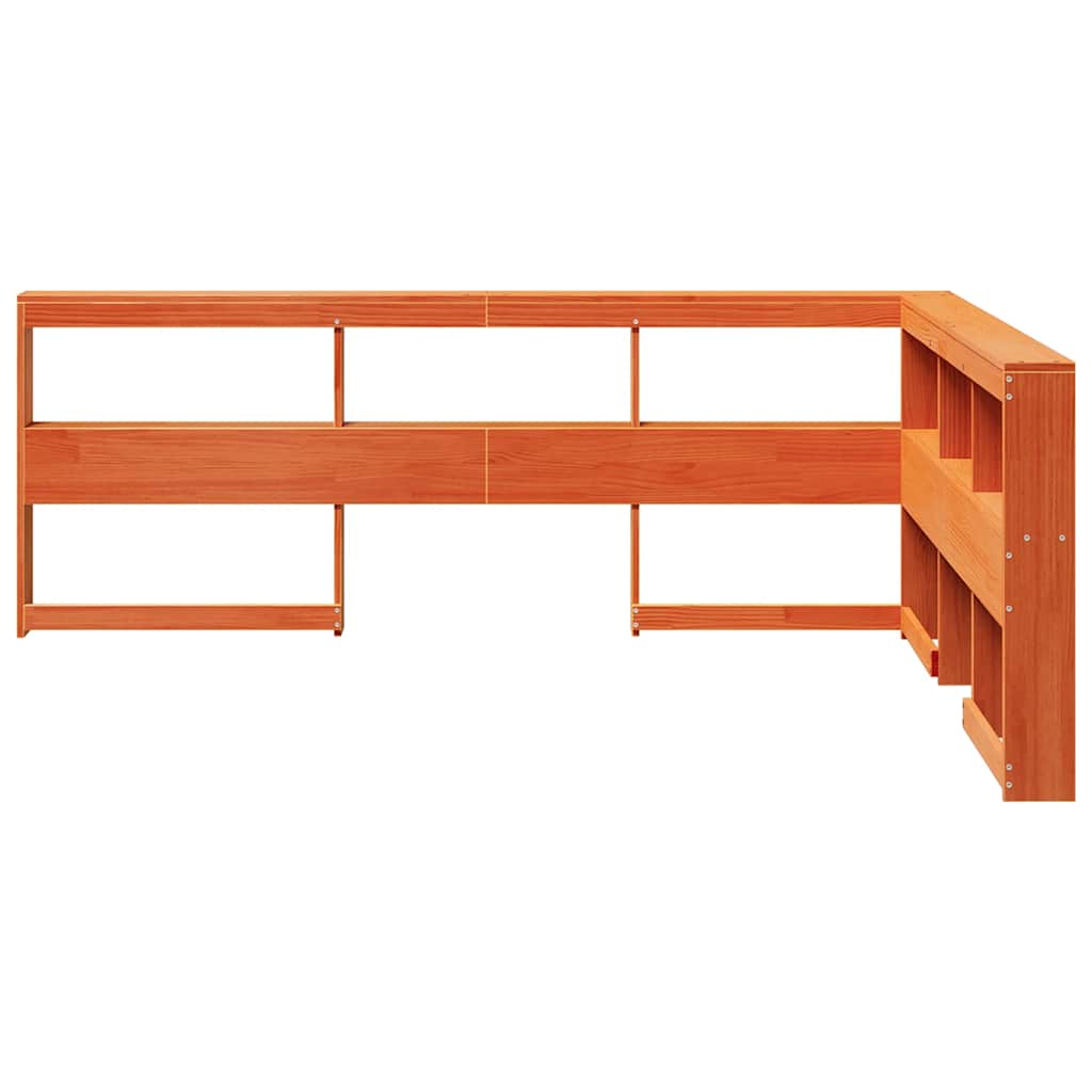 Bokhylle sengegavl L-formet voksbrun 135 cm heltre furu
