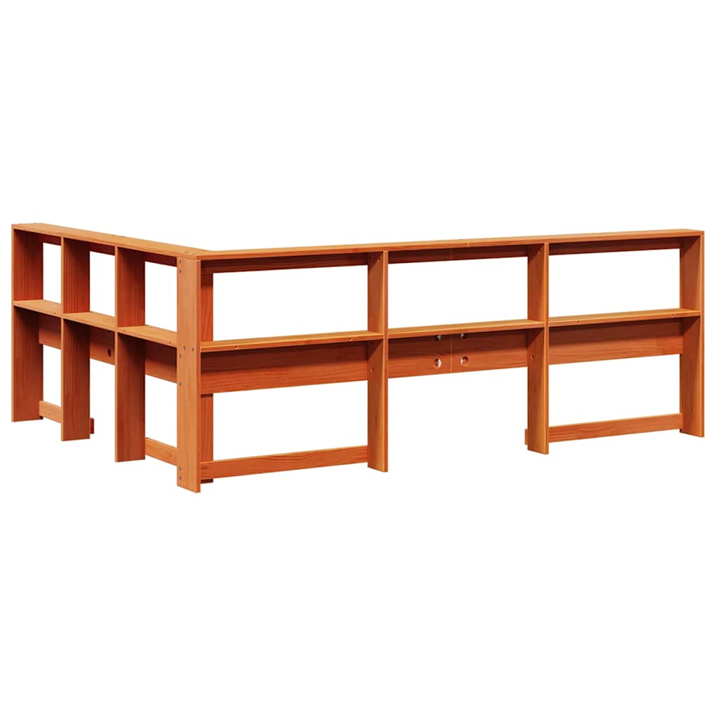 Bokhylle sengegavl L-formet voksbrun 135 cm heltre furu