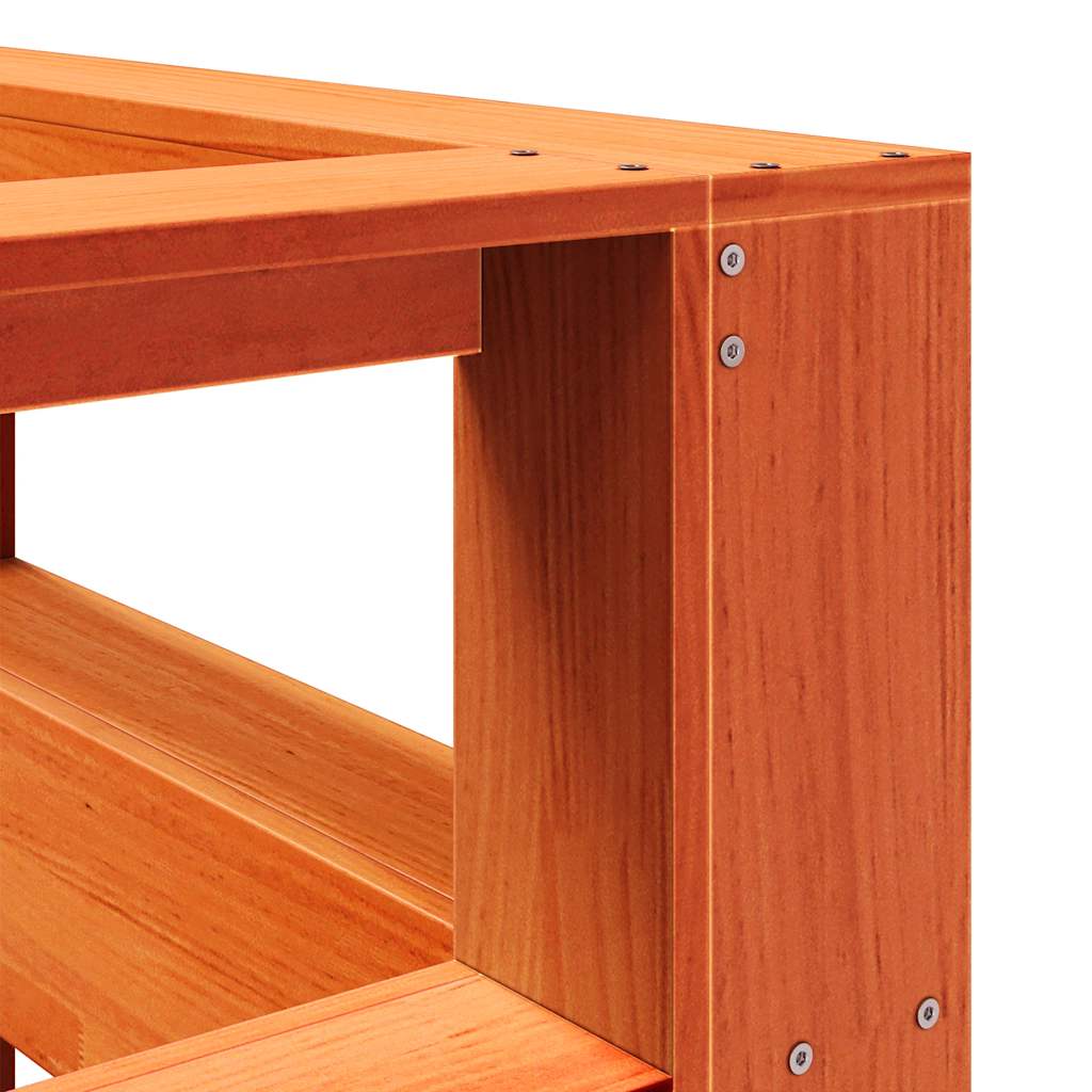 Bokhylle sengegavl L-formet voksbrun 135 cm heltre furu