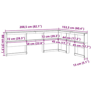 Bokhylle sengegavl L-formet voksbrun 135 cm heltre furu