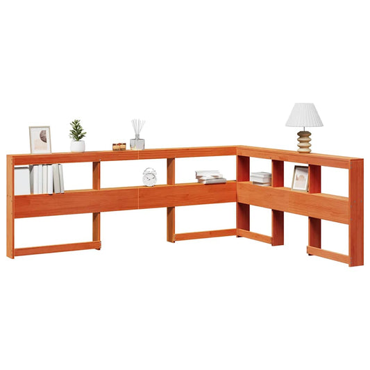 Bokhylle sengegavl L-formet voksbrun 135 cm heltre furu