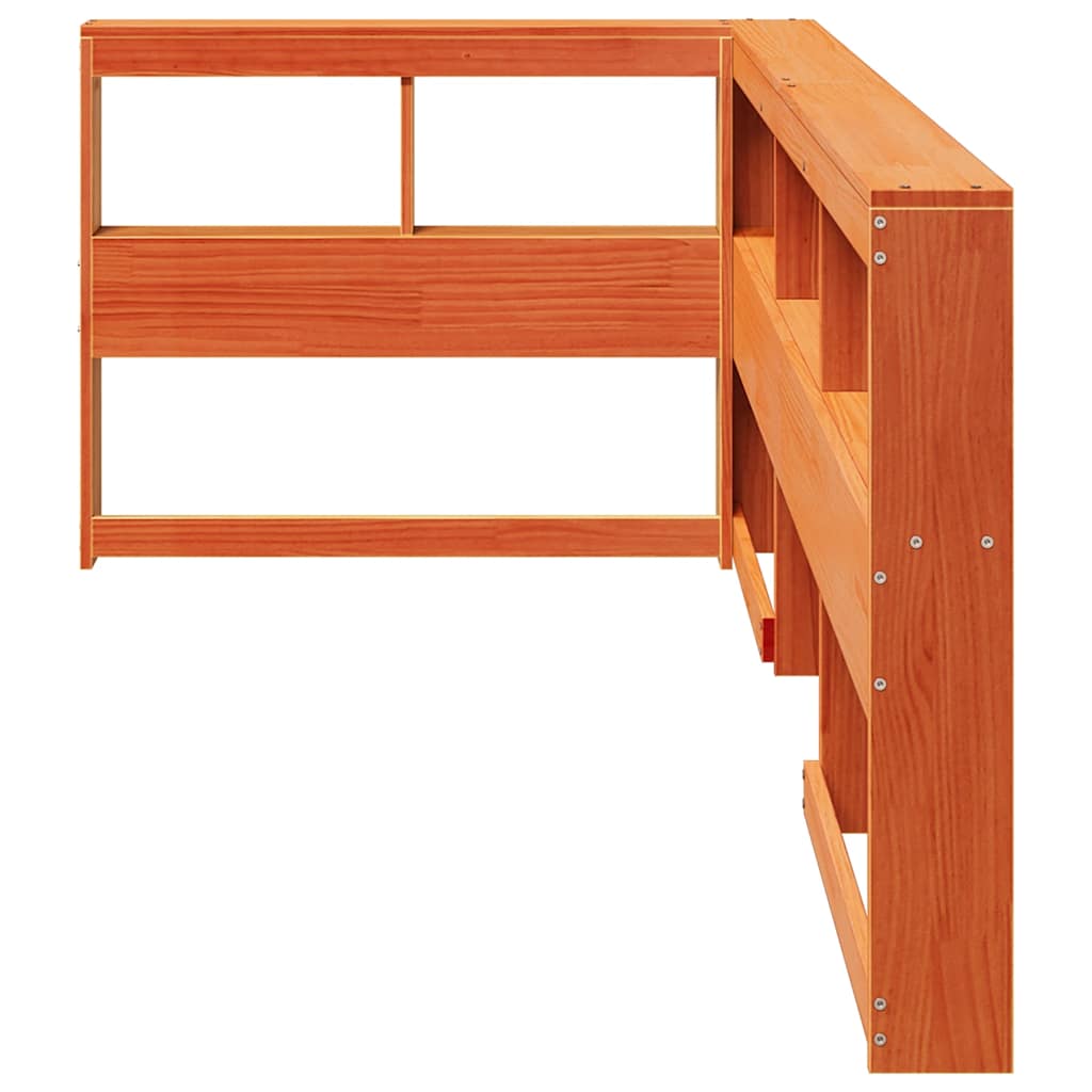 Bokhylle sengegavl L-formet voksbrun 90 cm heltre furu