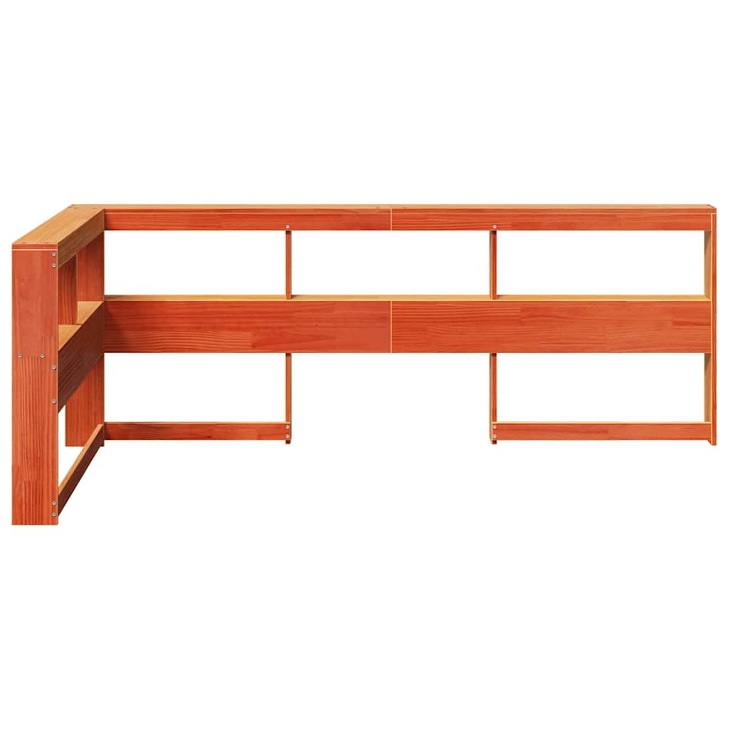 Bokhylle sengegavl L-formet voksbrun 90 cm heltre furu