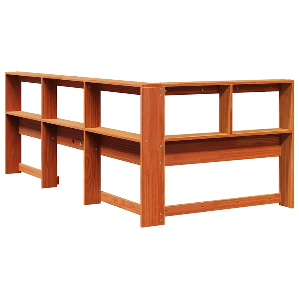 Bokhylle sengegavl L-formet voksbrun 90 cm heltre furu