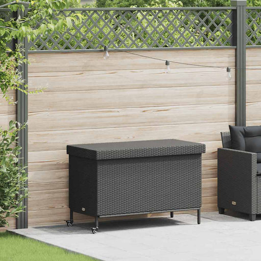 Cushion box with wheels black 110x55x73 cm poly rattan