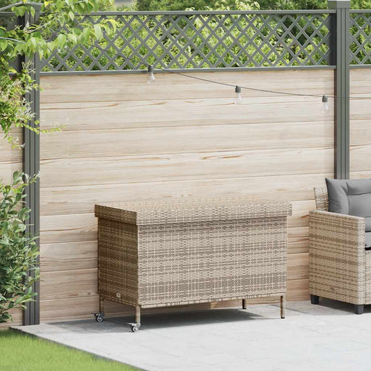 Cushion box with wheels grey 110x55x73 cm poly rattan