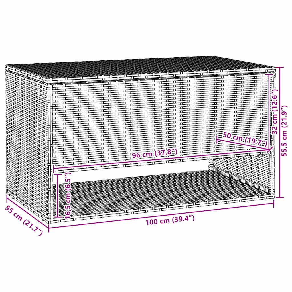 Outdoor cushion box grey 100x55x55.5 cm poly rattan