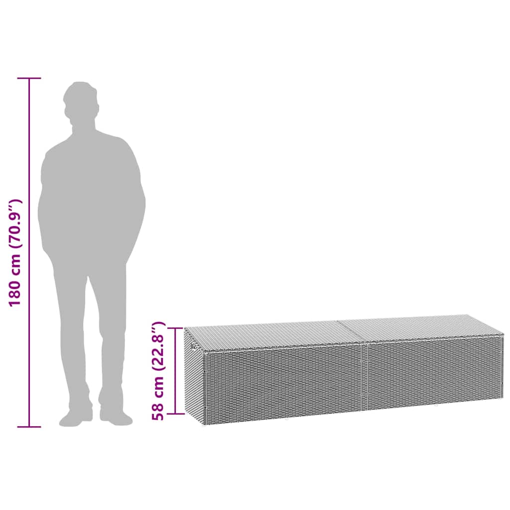 Cushion box 220x50x58 cm poly rattan grey