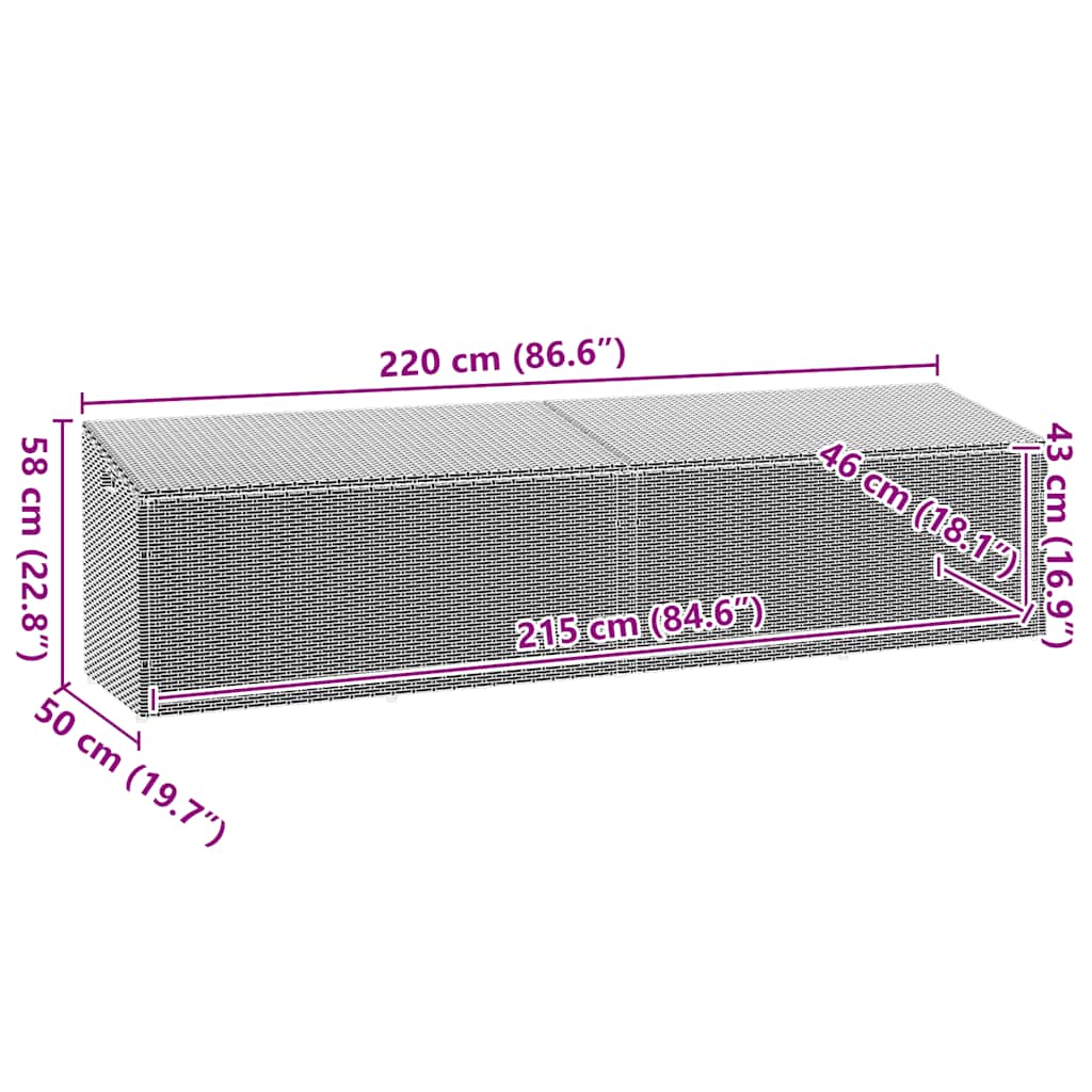 Cushion box 220x50x58 cm poly rattan grey