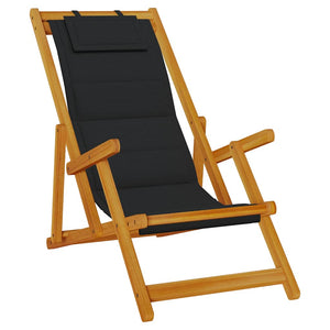 Sammenleggbar strandstol med armlener svart akasietre tekstil