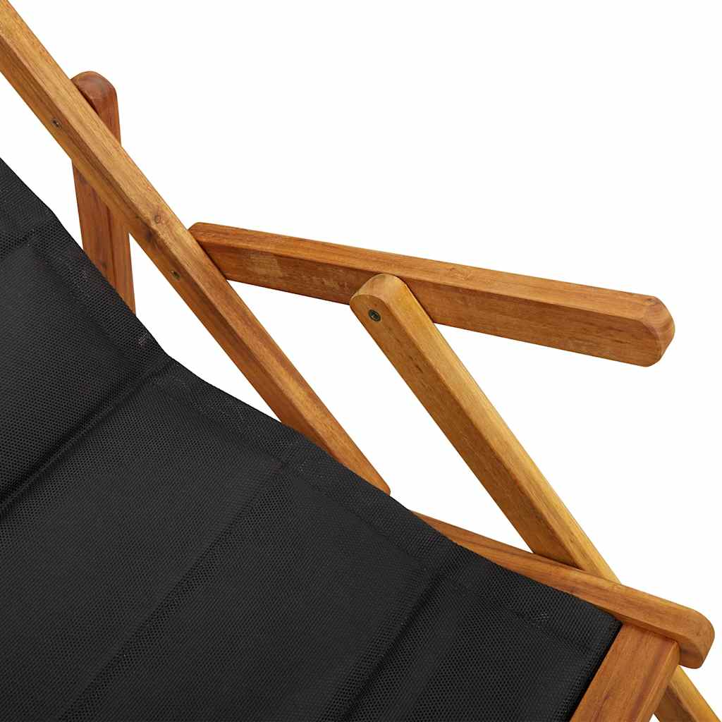 Sammenleggbar strandstol med armlener svart akasietre tekstil