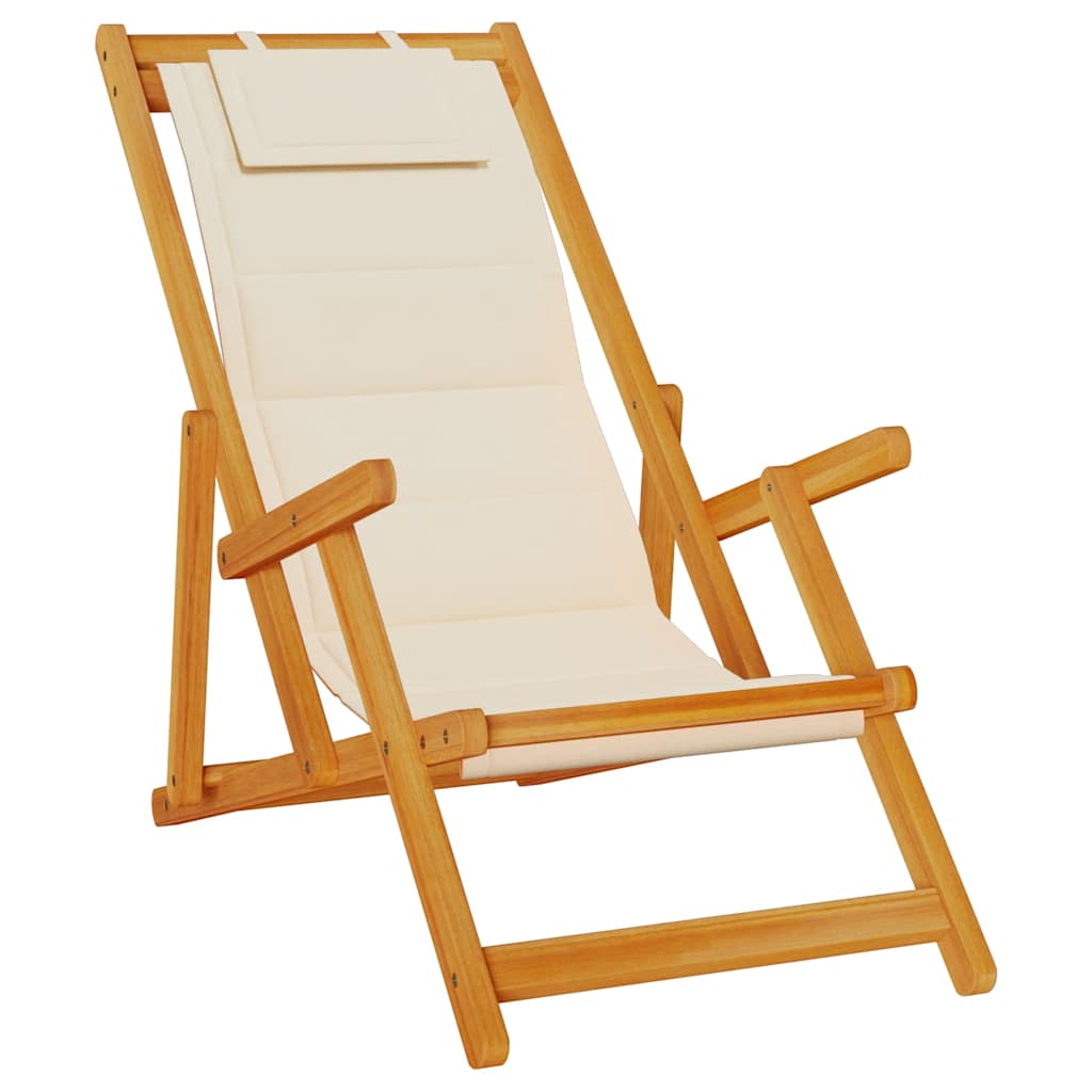 Sammenleggbar strandstol med armlener krem akasietre tekstil