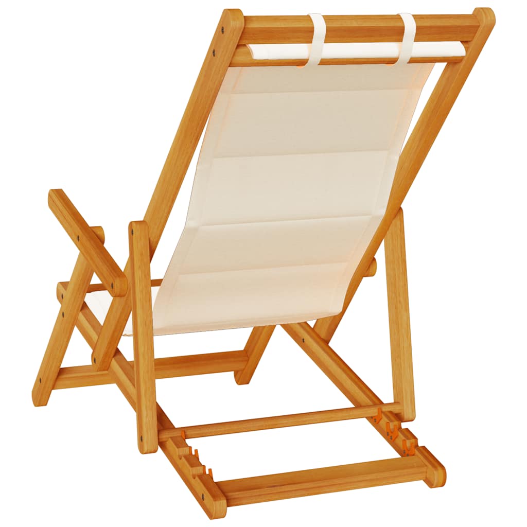 Sammenleggbar strandstol med armlener krem akasietre tekstil
