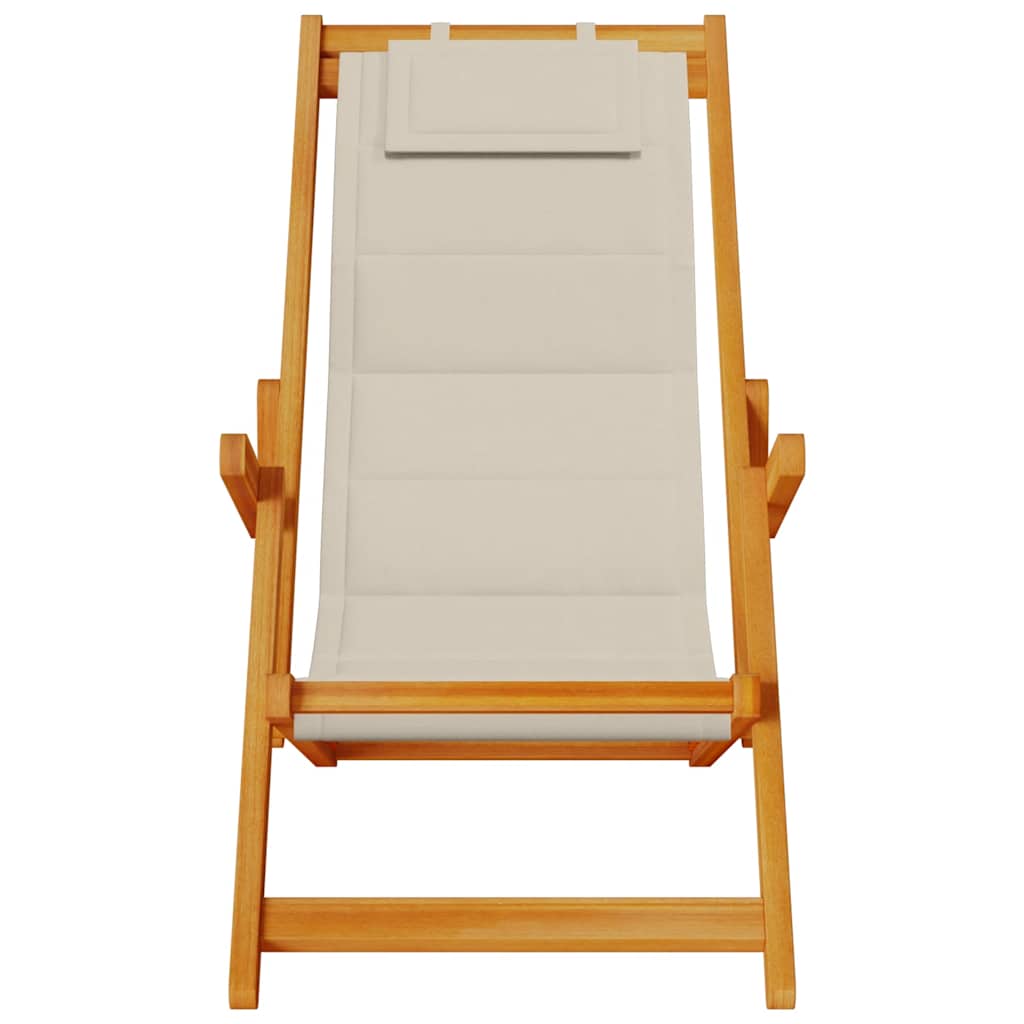 Sammenleggbar strandstol med armlener gråbrun akasietre tekstil