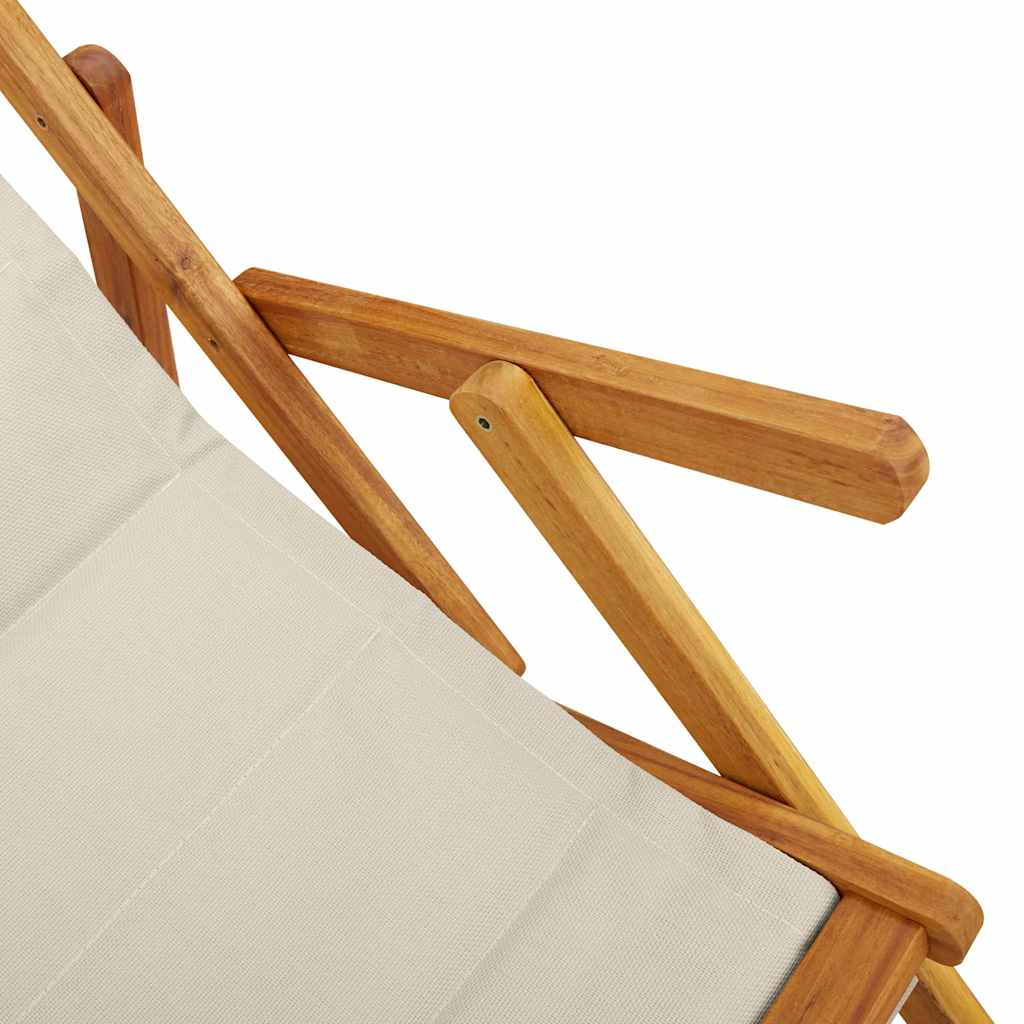 Sammenleggbar strandstol med armlener gråbrun akasietre tekstil