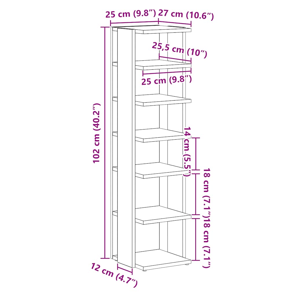 Skoskap svart eik 25x27x102 cm konstruert tre