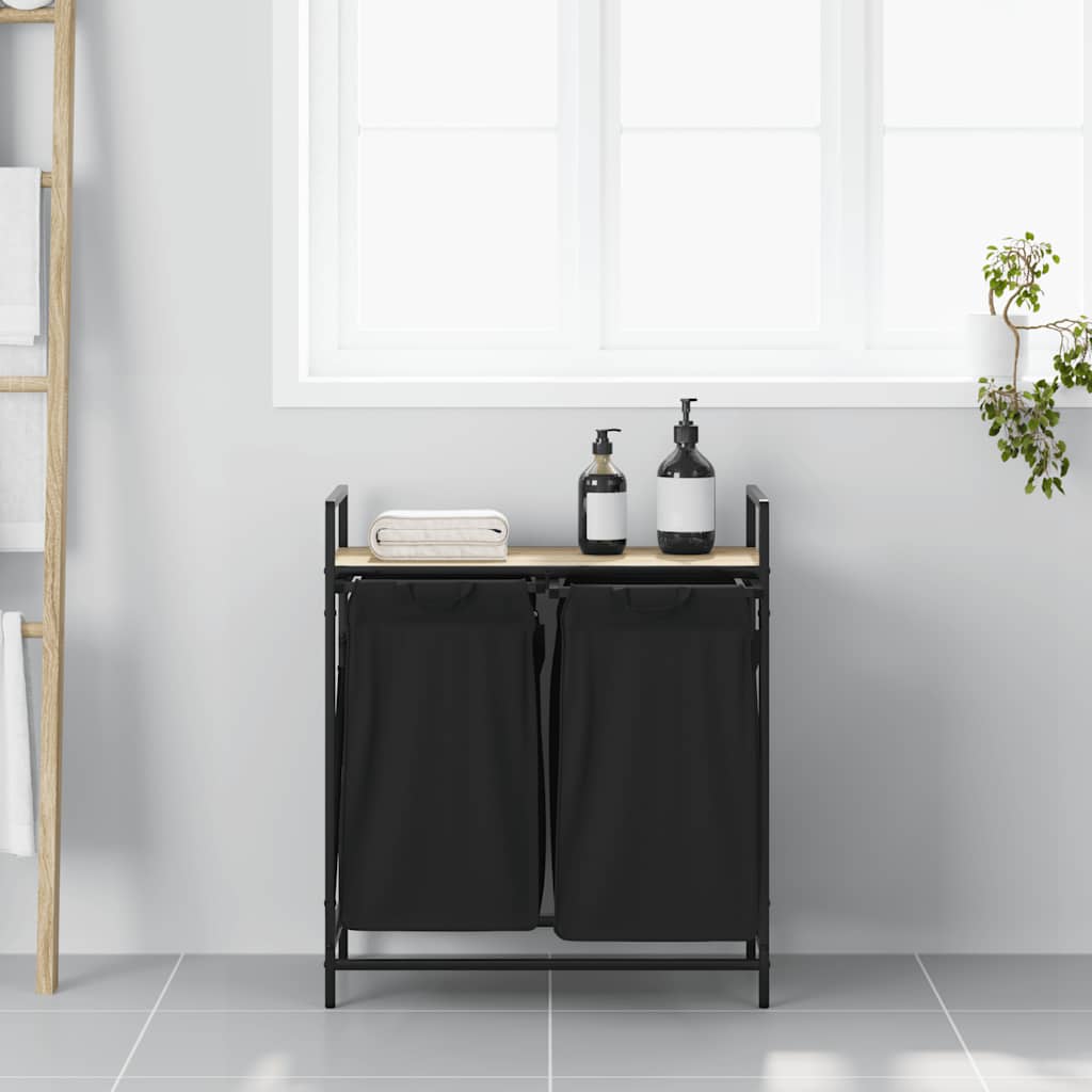 skittentøyskurv 2 rom med hylle sonoma eik