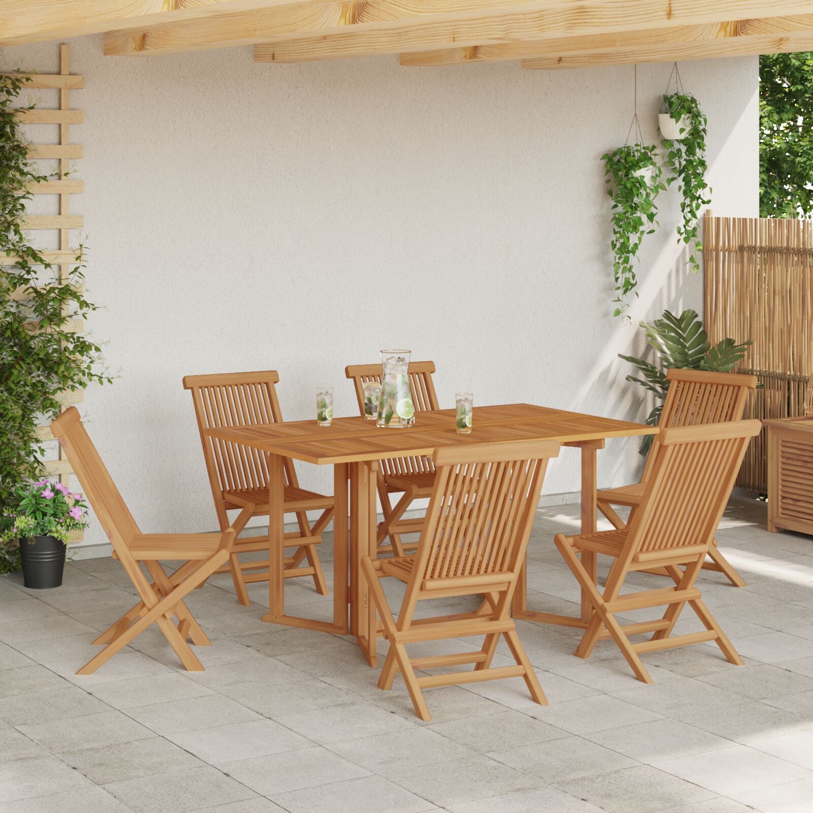 7-delt Hagemøbel i Solid Tre Teak