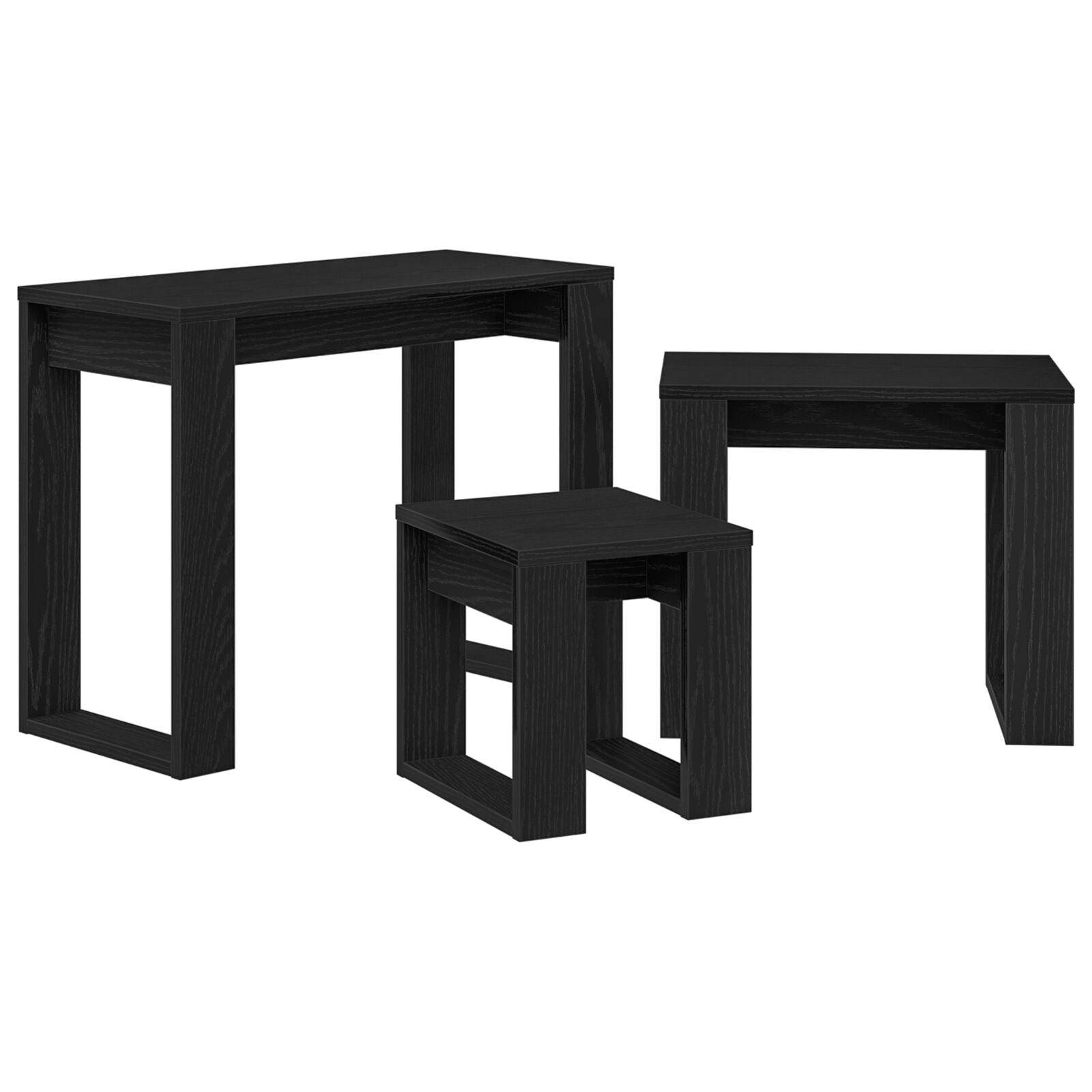 3-piece stackable tables in black oak made from engineered wood