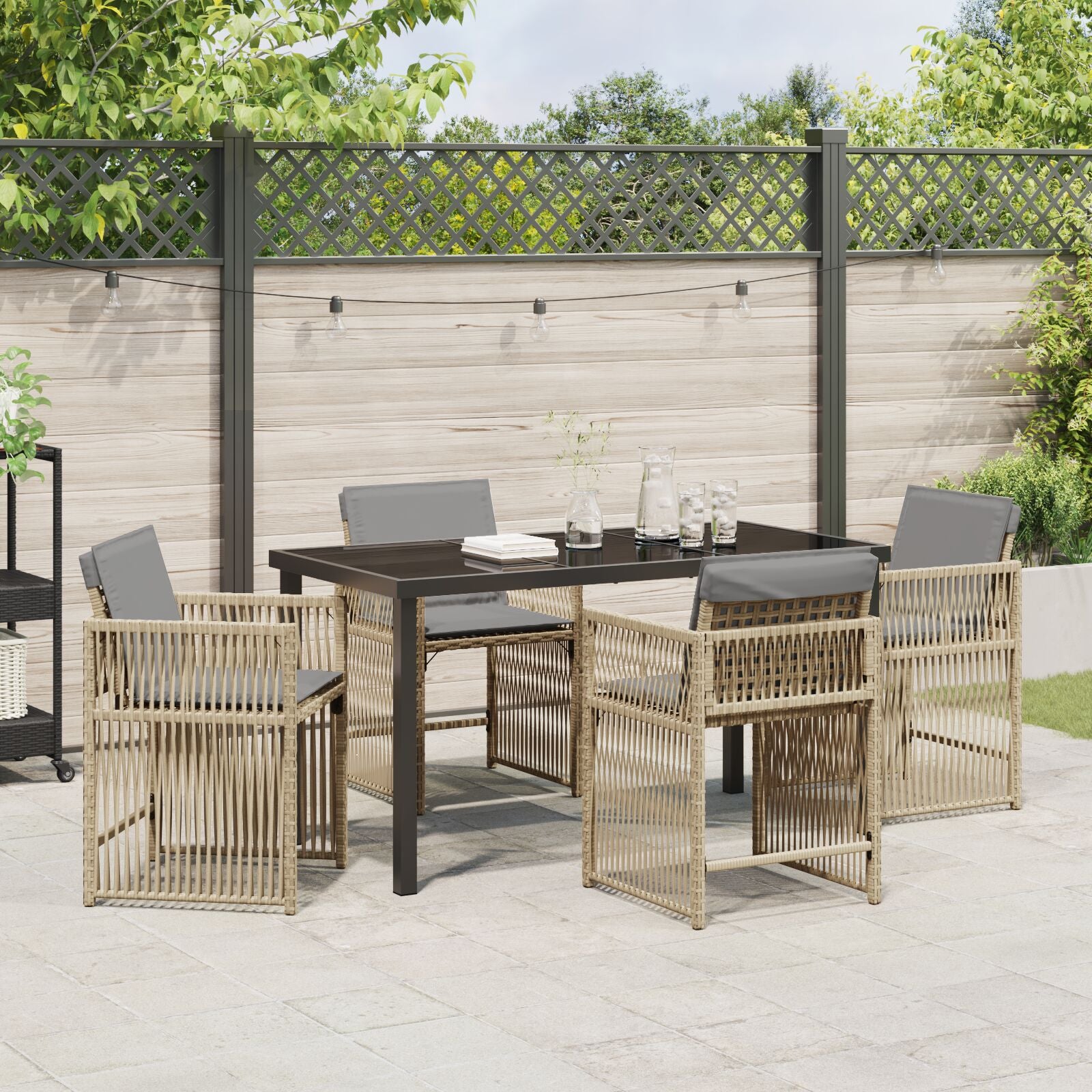 5-delt hagemøbelsett med puter beige poly rattan