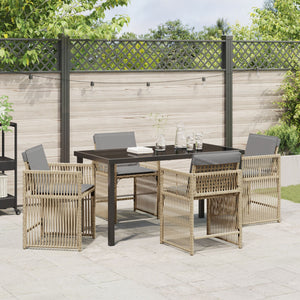 5-delt hagemøbelsett med puter beige poly rattan