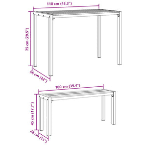 3-piece garden dining set in steel and WPC black