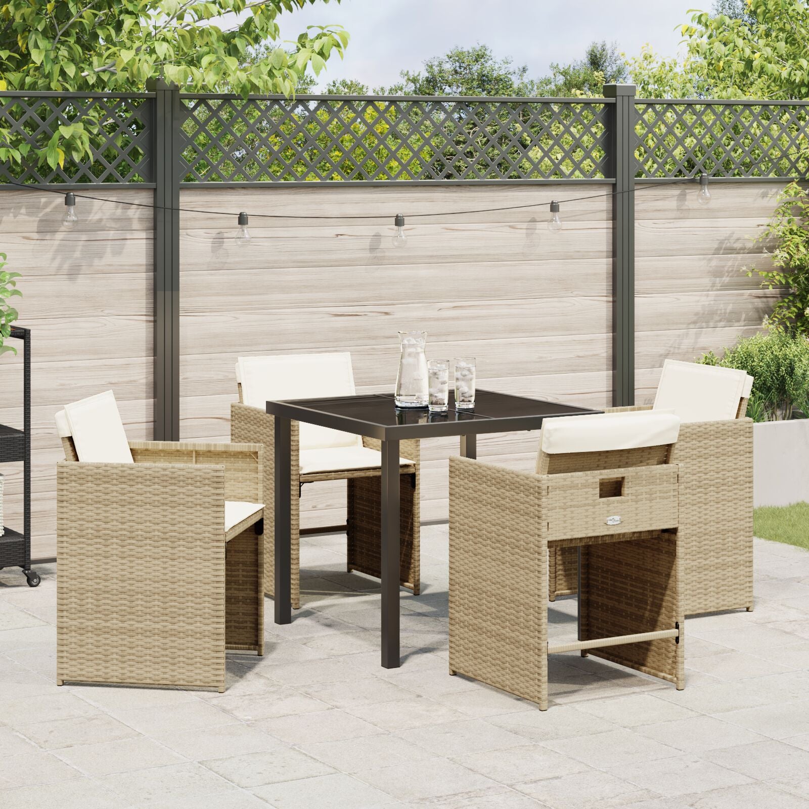 5-delt hage spisebord med puter Beige polyrotte