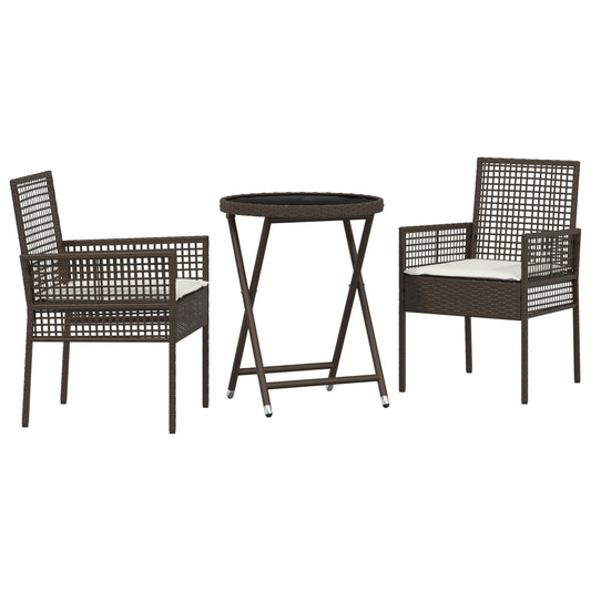 3 deler hage bistrosett med puter brun polyrotting
