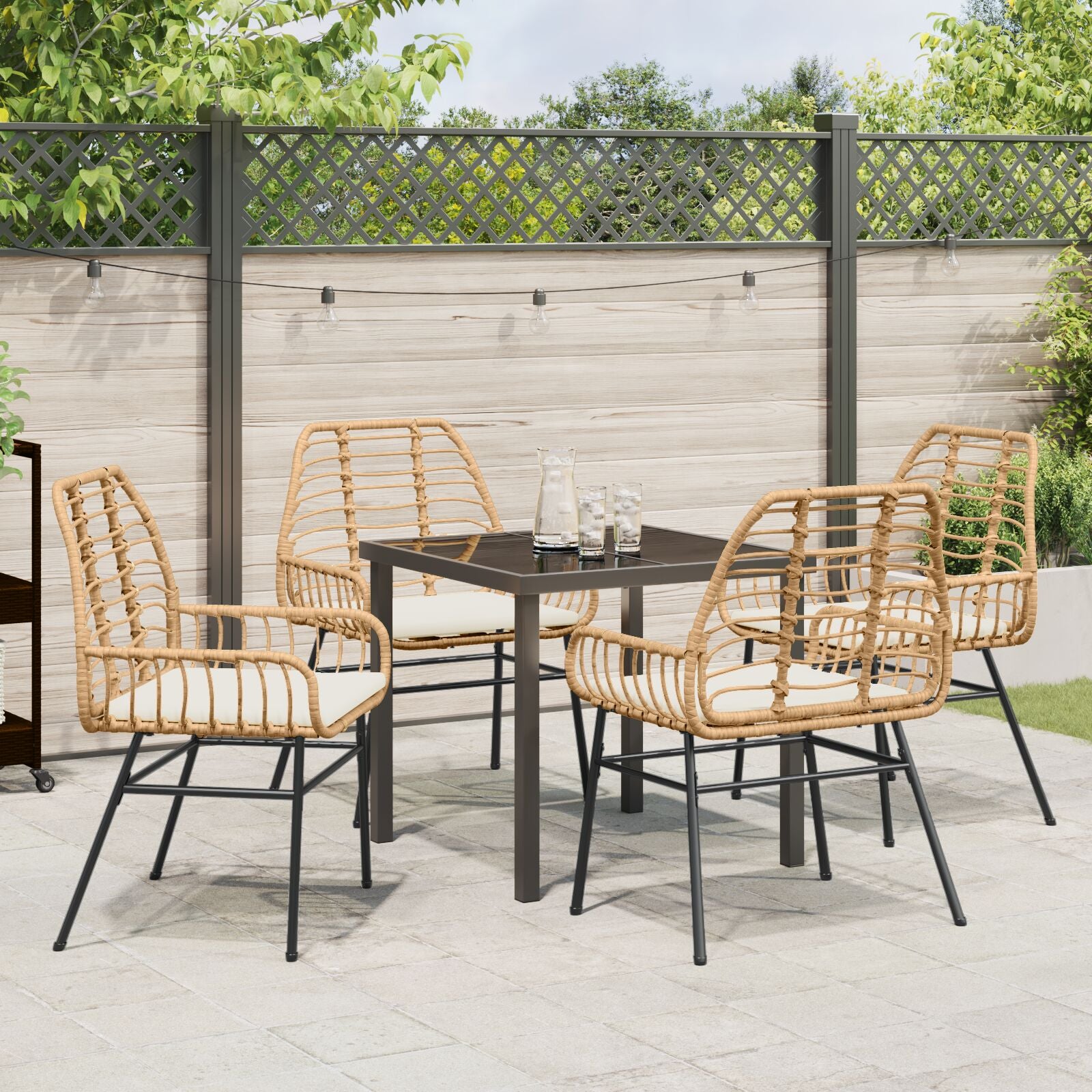 5-delt hagemøbel-sett med puter Brun Poly Rattan