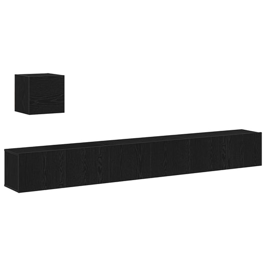 4 Section TV Cabinet Set Black Oak Engineered Wood