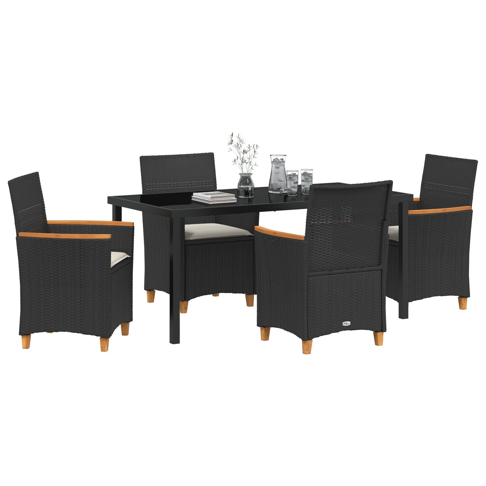 5 Delt Hagemøbelsett med Puter Svart Poly Rattan