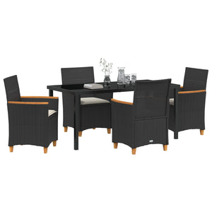 5 Delt Hagemøbelsett med Puter Svart Poly Rattan
