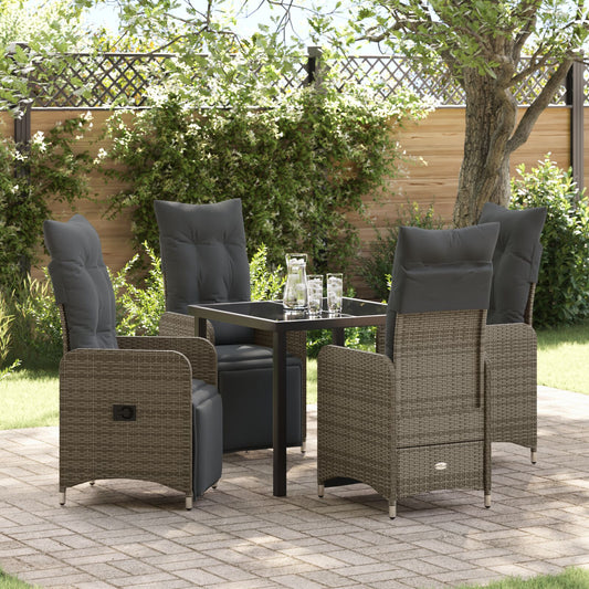 5 Deler Hage Spisebordsett med Puter Beige Poly Rattan