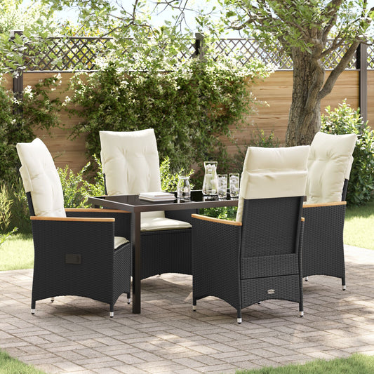 5-delt Hage Spise Set med Puter Svart Poly Rattan