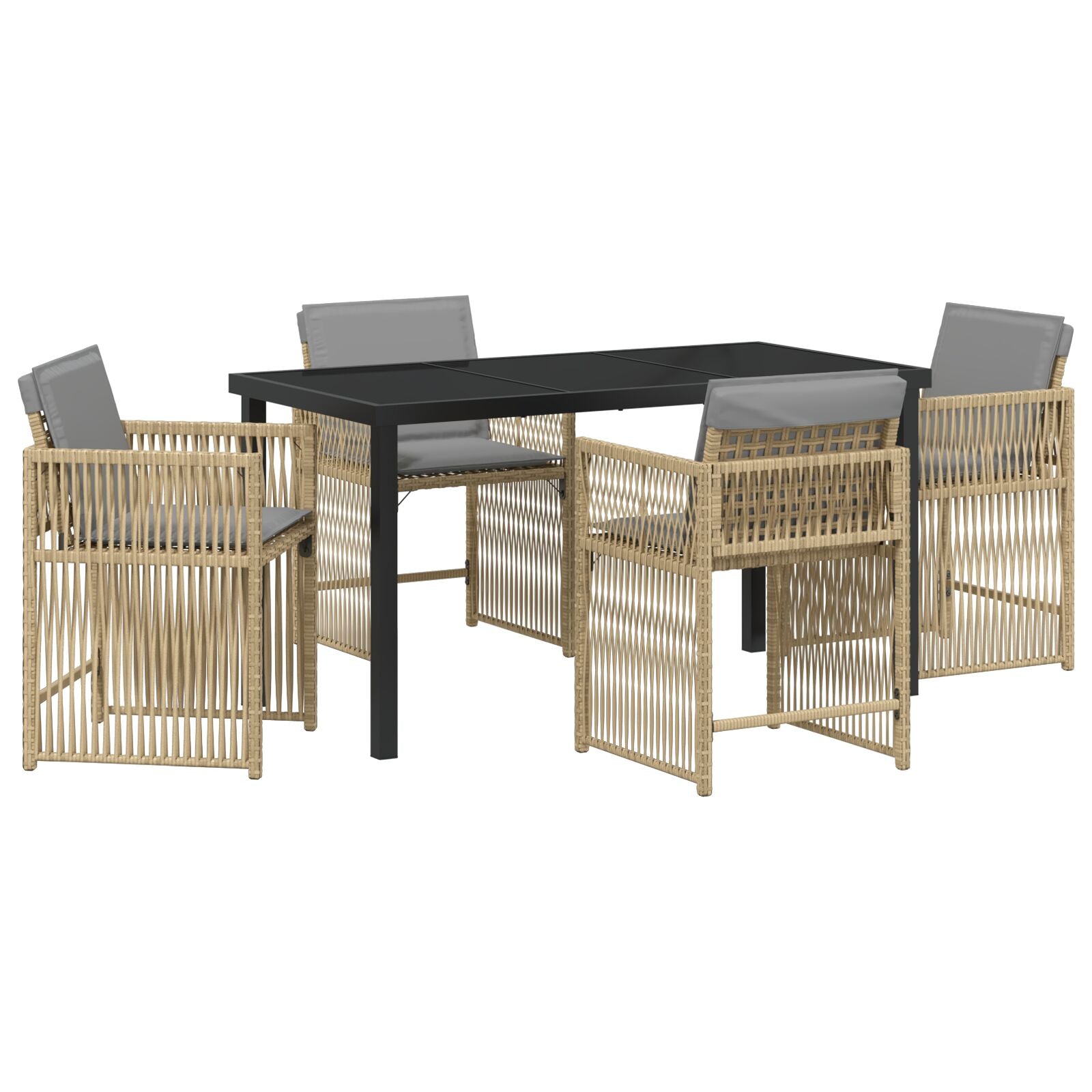 5-delt hagemøbelsett med puter beige poly rattan