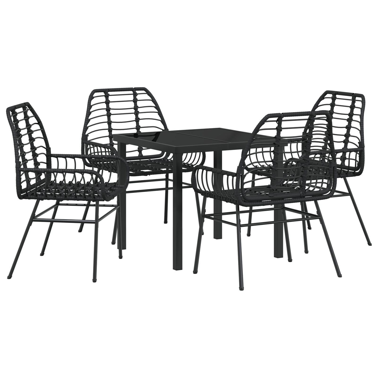 5 Delt Hage Spisestol Svart Poly Rattan