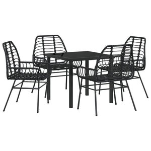 5 Delt Hage Spisestol Svart Poly Rattan