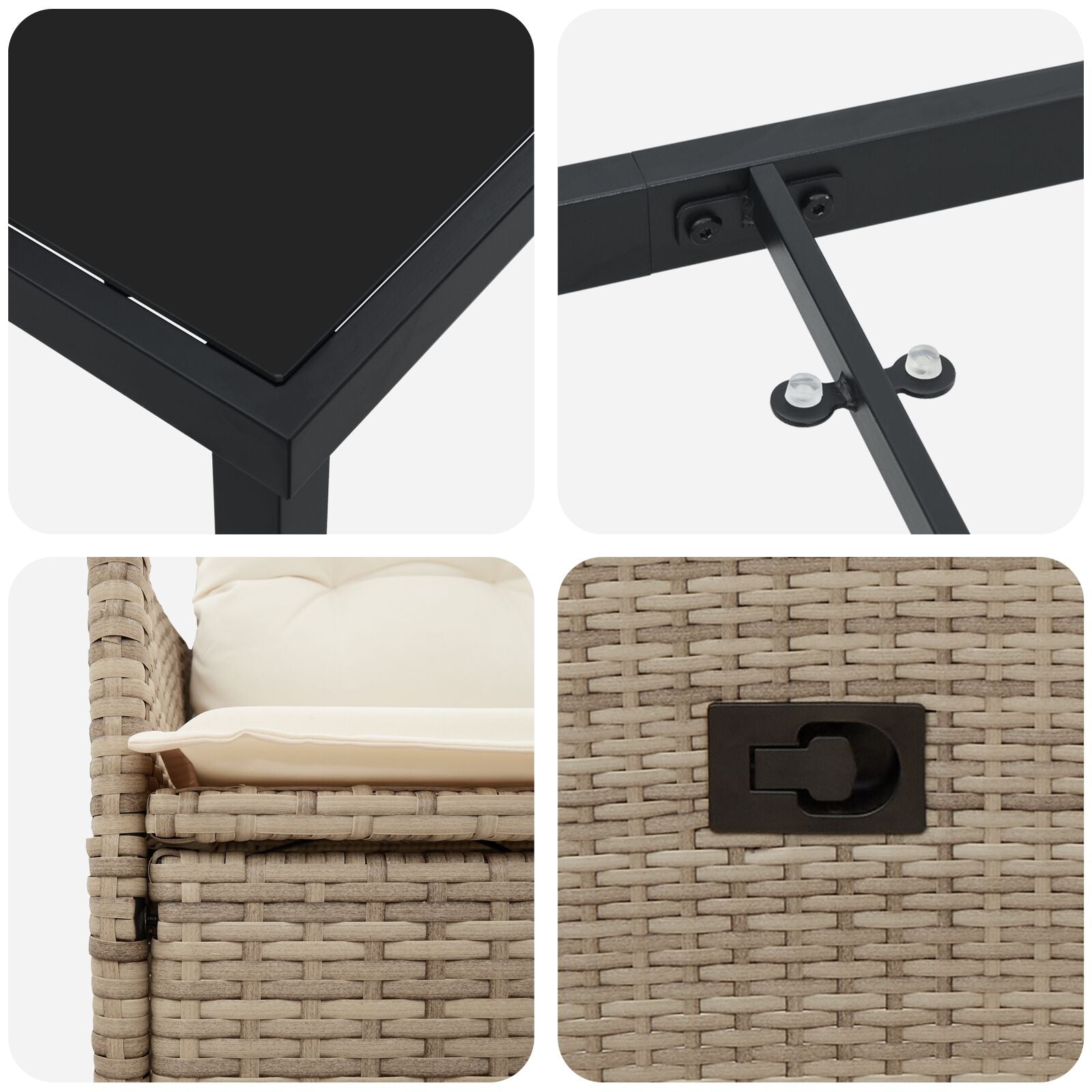 5-delers Hage Spisebord med Puter Beige Poly Rattan