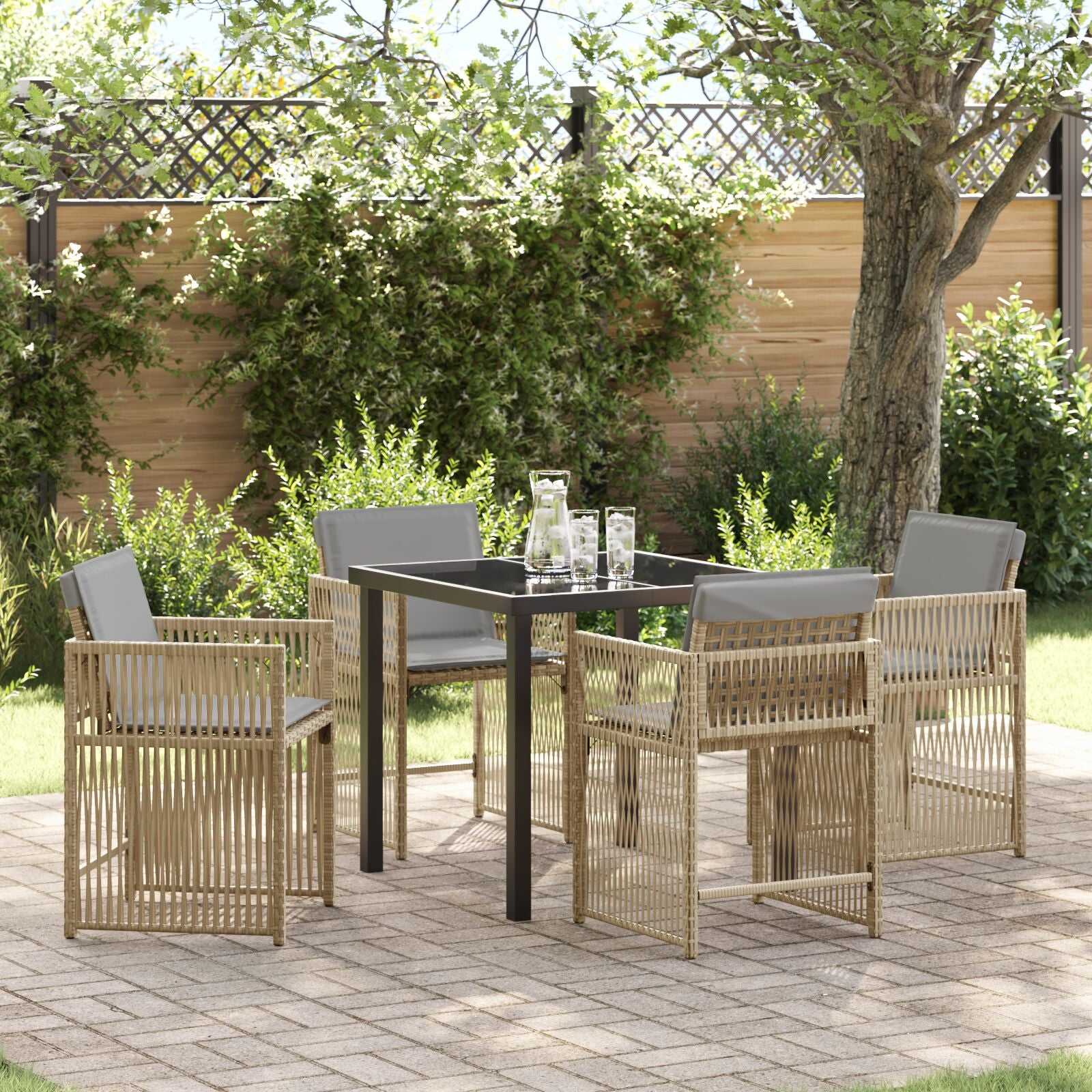 5-delers Hage Spisegruppe med Puter Beige Poly Rattan