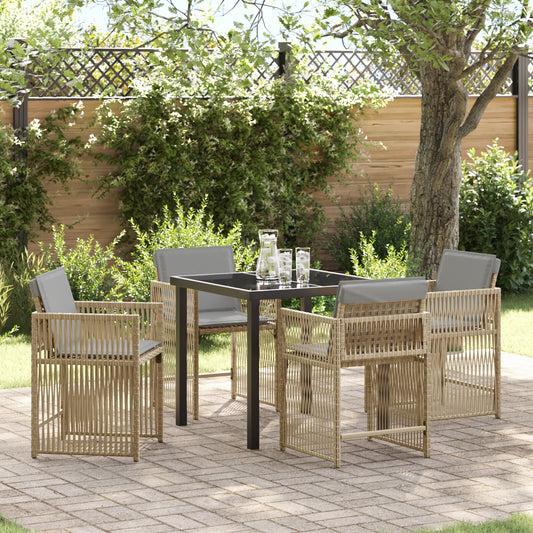 5-delers Hage Spisegruppe med Puter Beige Poly Rattan
