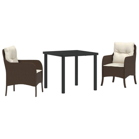 3 deler hage spisesett med puter Brun Poly Rattan