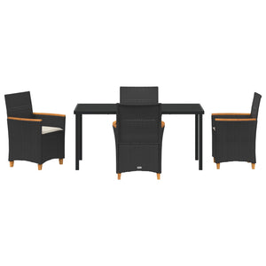 5 Delt Hagemøbelsett med Puter Svart Poly Rattan