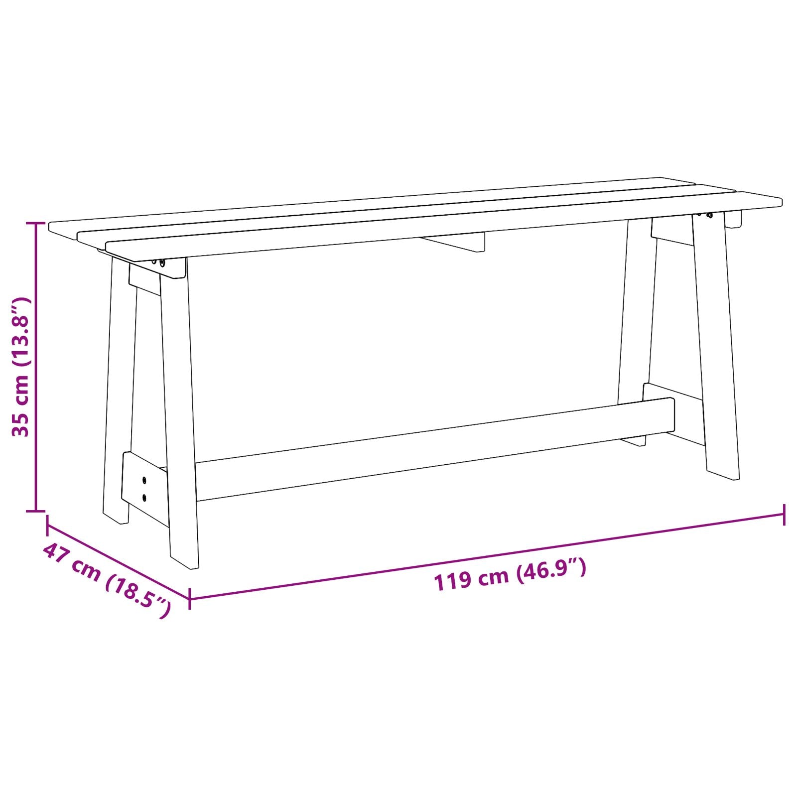 Outdoor Bench Acacia 119x35x47 cm Solid Wood Pine