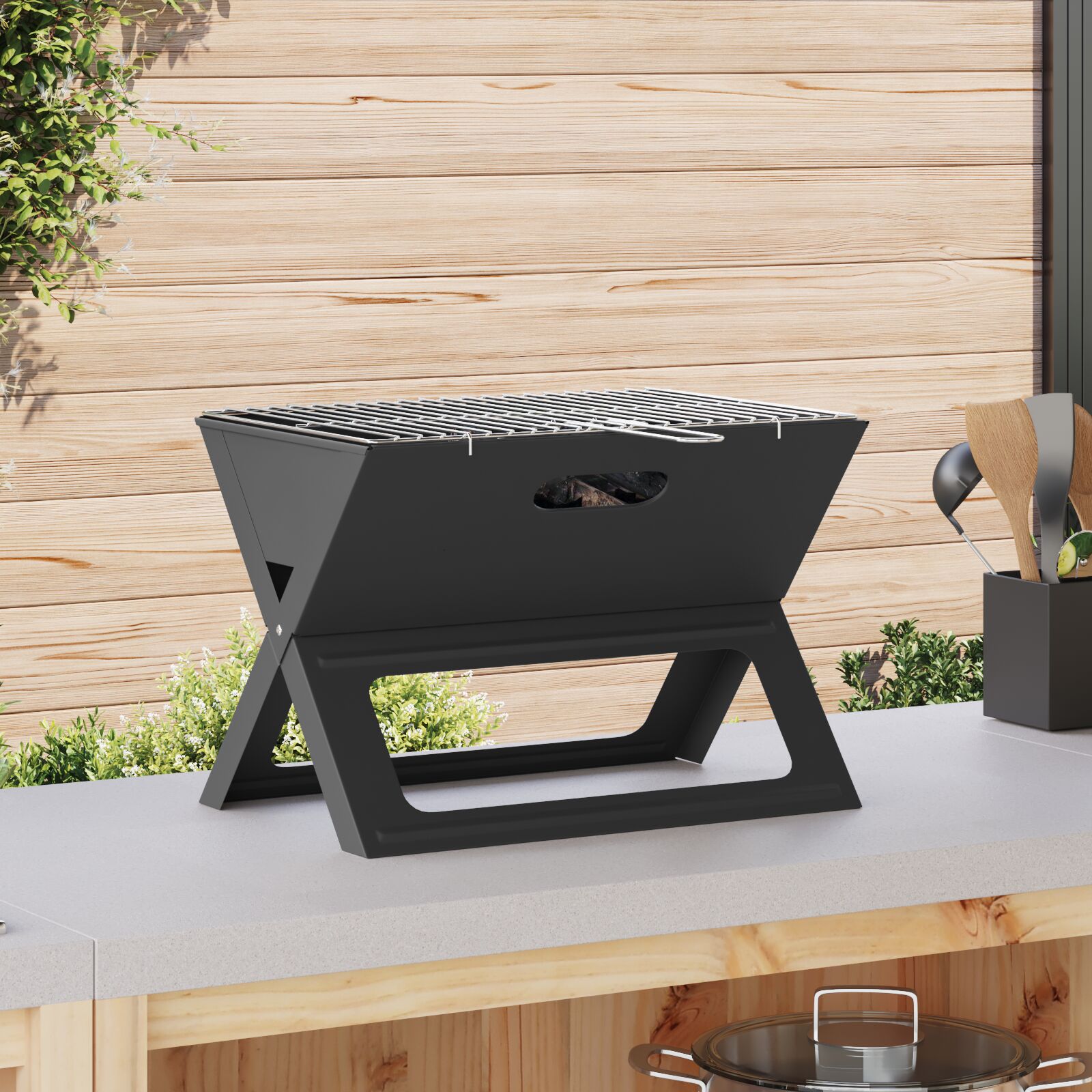 Kull BBQ Grill - Sammenleggbar, Svart, 46x30x31 cm, Laget av Stål