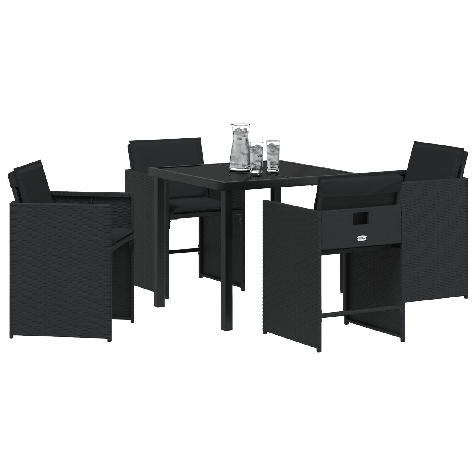 5 delt hagespisesett med puter svart poly rattan