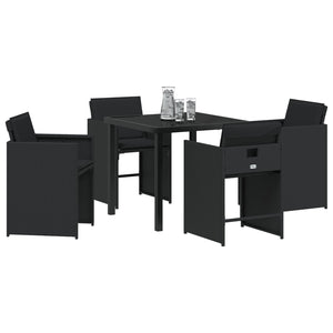 5 delt hagespisesett med puter svart poly rattan