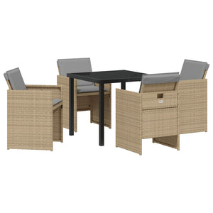 5 delt hage spisestolsett med puter i beige poly rotting