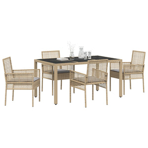 5-delt hage spisegruppe med puter beige poly rattan