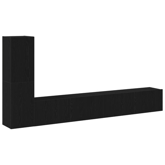 3 Piece TV Cabinet Set Wall Mounted Black Oak Engineered Wood